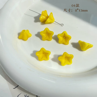 Lampwork Glass Beads Lily Flower 8mm 13mm Gilded Details 8pcs 7