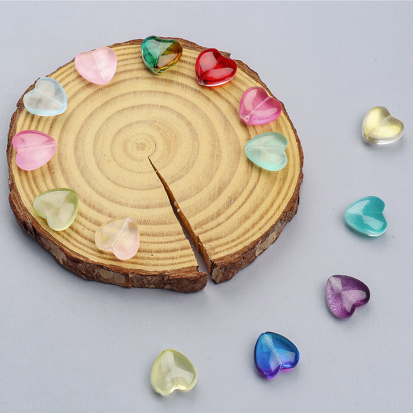 Colored Heart-Shaped Transparent Glass Beads 12mm 20pcs 15