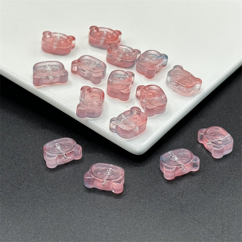 Bear Shape Transparent Glass Beads 14mm Colorful Mix 100pcs 11