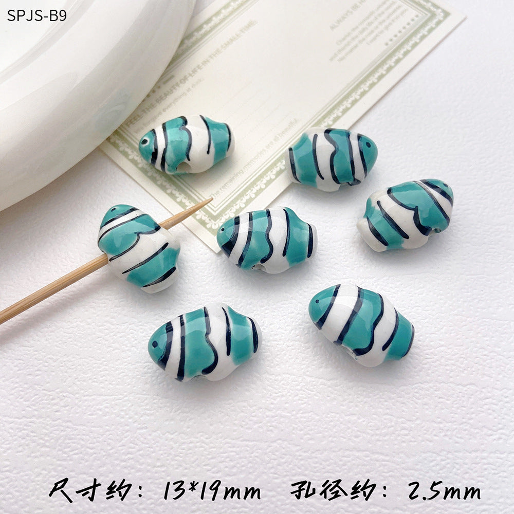 Hand Painted Fish Ceramic Beads 13x19mm Glazed Clownfish 1pc 17