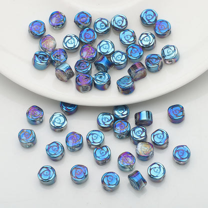 Flat Rose Glass Beads 6mm Iridescent Plating Floral Cube 50pcs 13