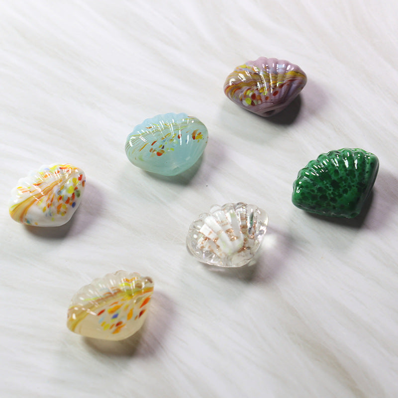 Lampwork Glass Beads Shell 14mm Phoenix Tail Pattern 10pcs 2