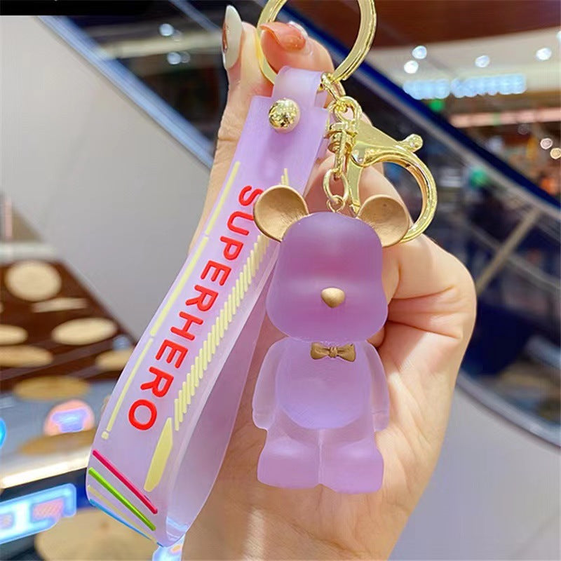 Crystal Bear Couple Keychain Frosted Resin with Golden Bow Tie 3