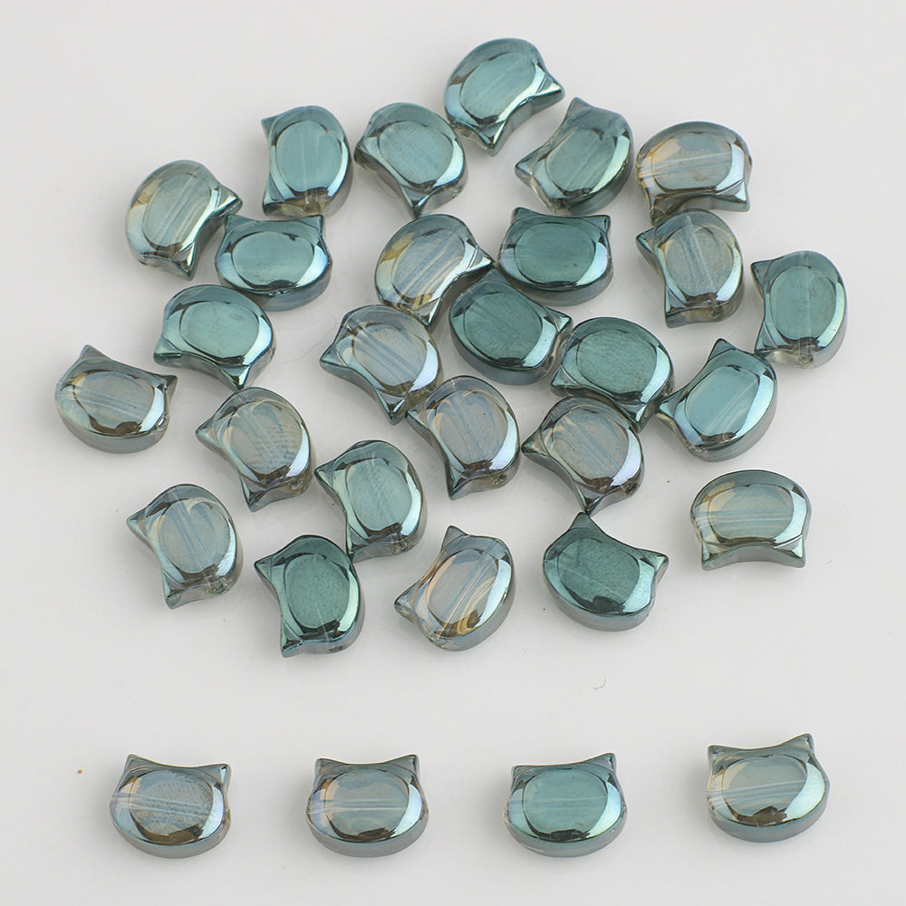 Plating Flat Cat Head Glass Beads 8mm x 10mm Iridescent Colors 30pcs 14