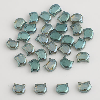 Plating Flat Cat Head Glass Beads 8mm x 10mm Iridescent Colors 30pcs 14