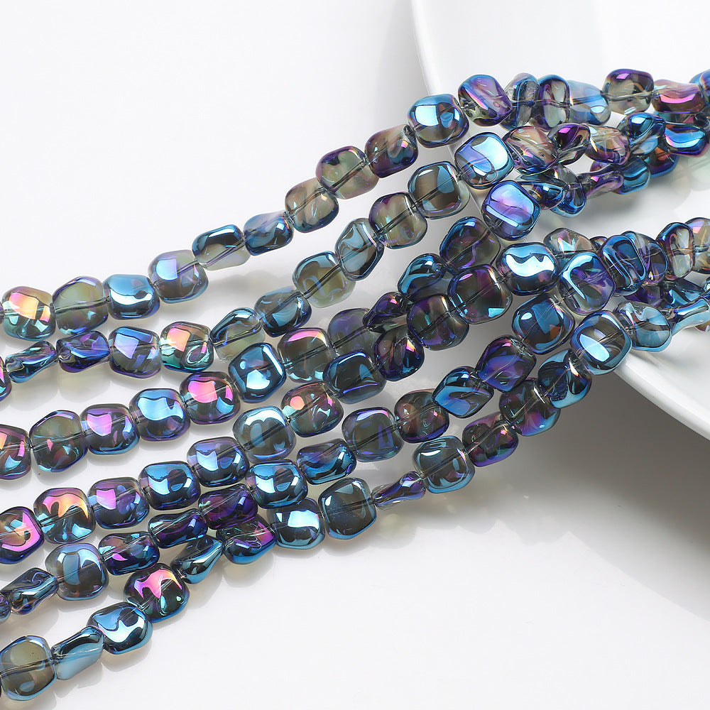 Electroplated Oblique Square Glass Beads 12mm Transparent Iridescent 20pcs 18