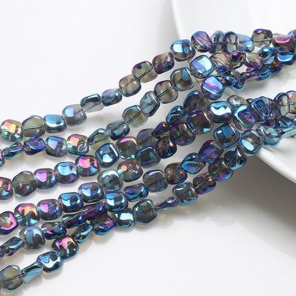 Electroplated Oblique Square Glass Beads 12mm Transparent Iridescent 20pcs 18