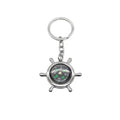Nautical Alloy Compass Keychain with Ship Wheel Design