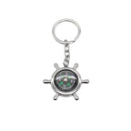 Nautical Alloy Compass Keychain with Ship Wheel Design