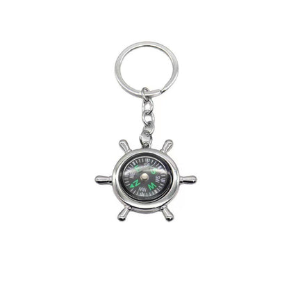 Nautical Alloy Compass Keychain with Ship Wheel Design