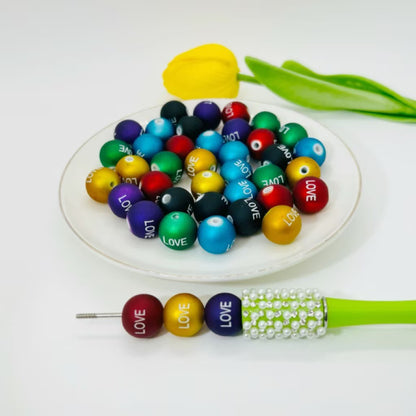 Rubberized Matte Painted Love Word Acrylic Beads 16mm 50pcs 2