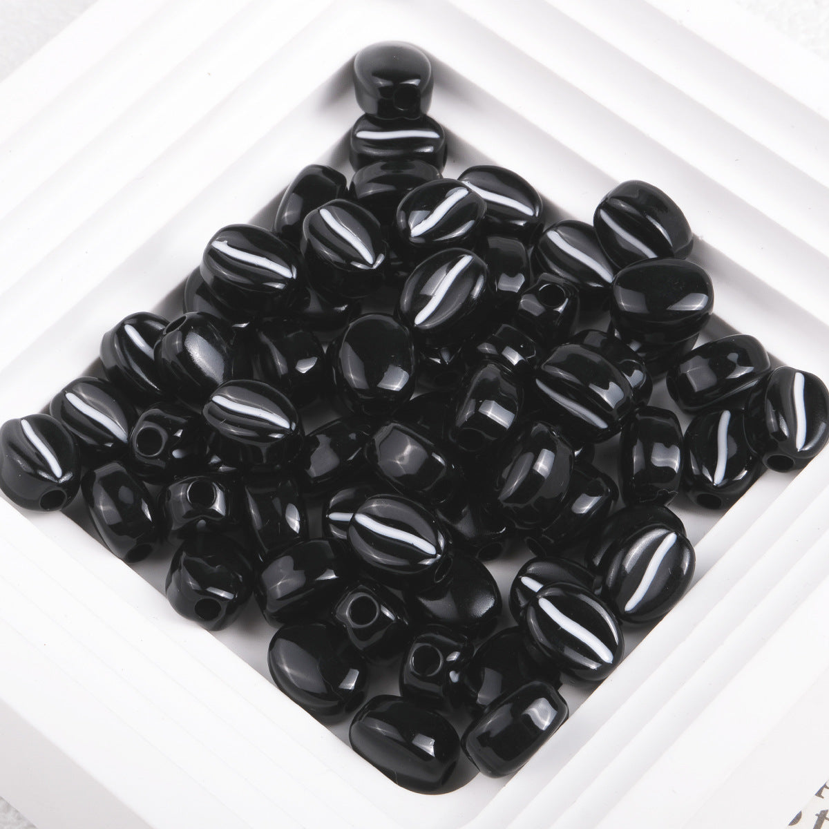 Macaron Colored Coffee Bean Acrylic Beads 9mm Glossy Finish 50pcs 12
