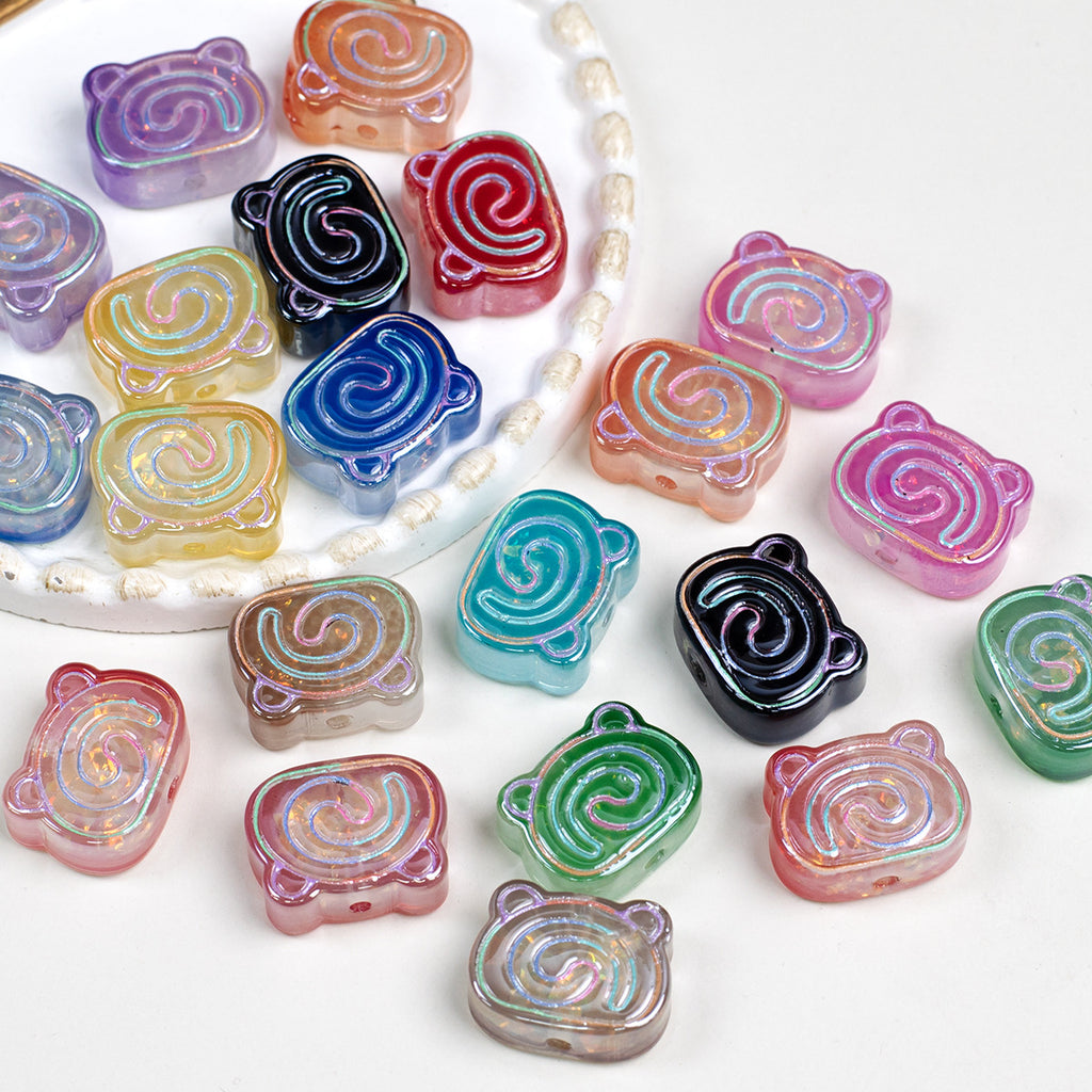 Spiral Pattern Bear Resin Beads 20mm Multicolor Translucent 10pcs 2