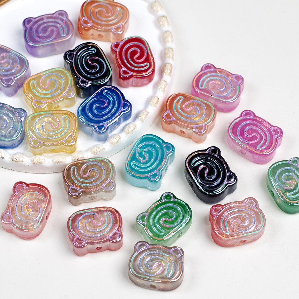 Spiral Pattern Bear Resin Beads 20mm Multicolor Translucent 10pcs 2