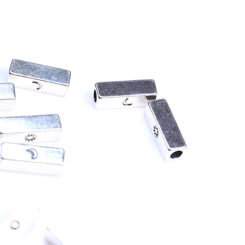 Tube Metal Beads 14x4.6x2.8mm Sun and Moon Silver Tone 200pcs 5