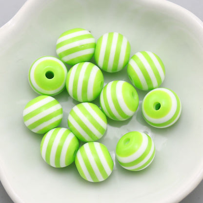 Rainbow Color Striped Resin Beads 12mm Round Glossy 60pcs 14