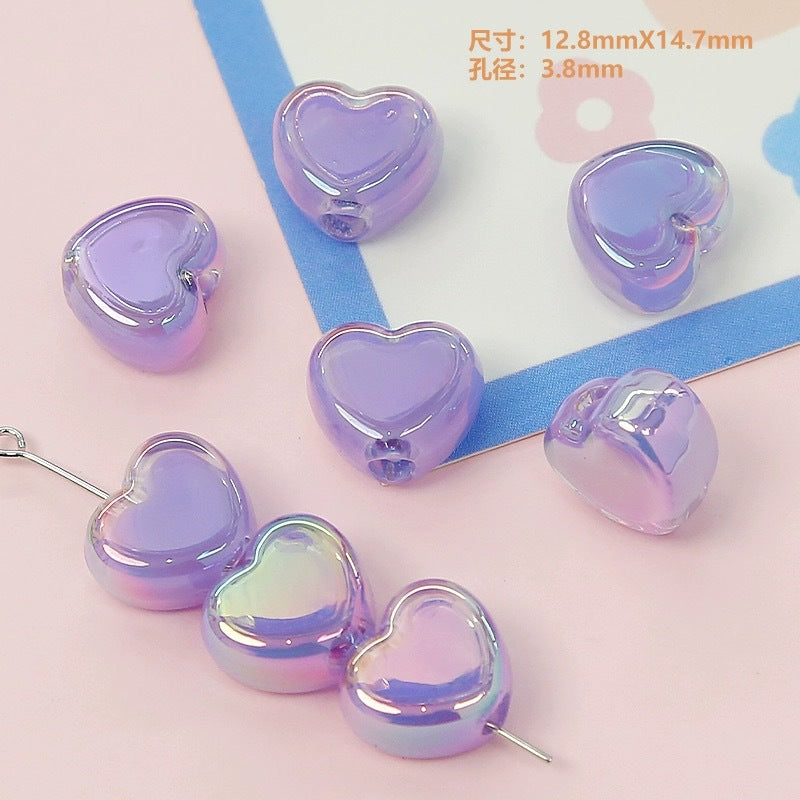 Milky Candy Heart Acrylic Flat Beads 14mm Double Layer 10pcs 10