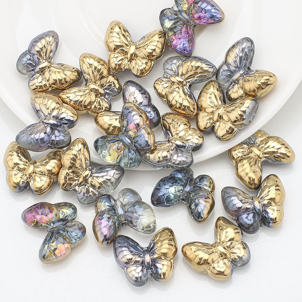 Plating Butterfly Glass Beads 17x10mm Iridescent Detailed Wings 10pcs 6