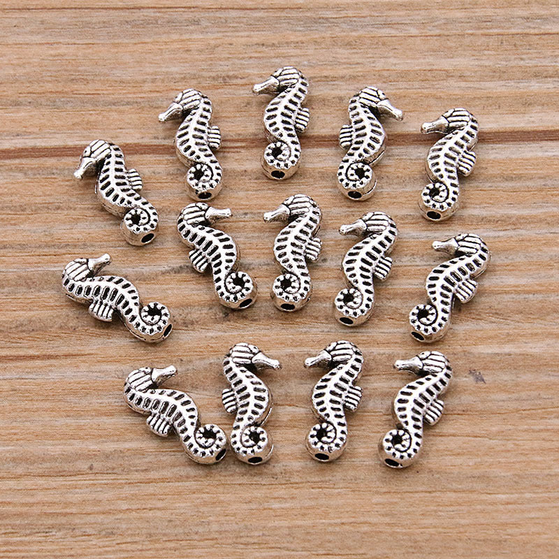 Fish Metal Beads Silver Tone Zinc Alloy Marine Creature Series 100pcs 2