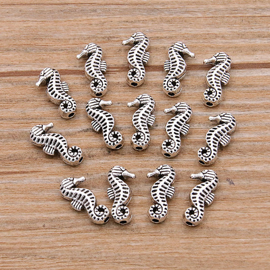 Fish Metal Beads Silver Tone Zinc Alloy Marine Creature Series 100pcs 2