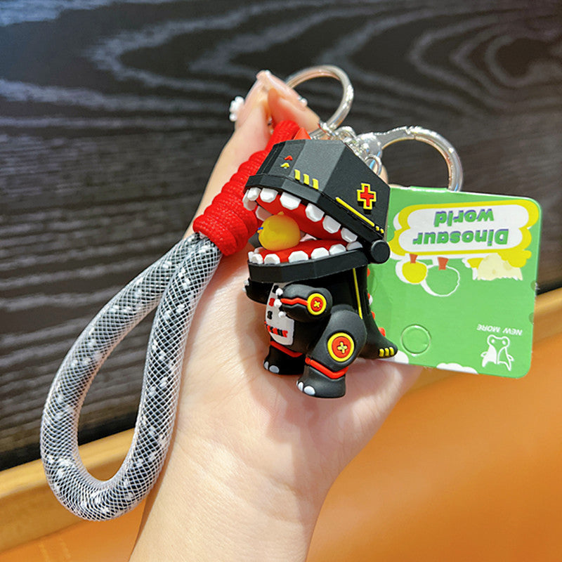 Soft Rubber Dinosaur Keychain with Open Jaw and Yellow Duck Charm 7