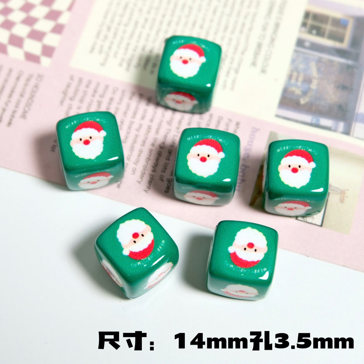 Christmas Square Acrylic Beads 14mm Colorful Printed 10pcs 19