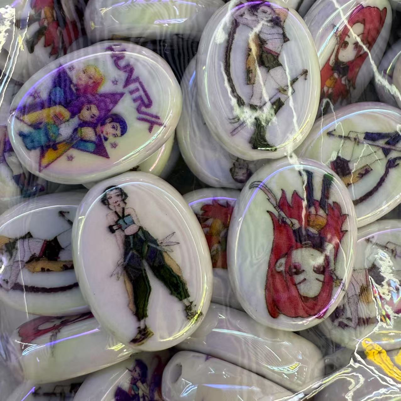 Plating Flat Heart Acrylic Beads Glossy Demon Hunters 50pcs 3