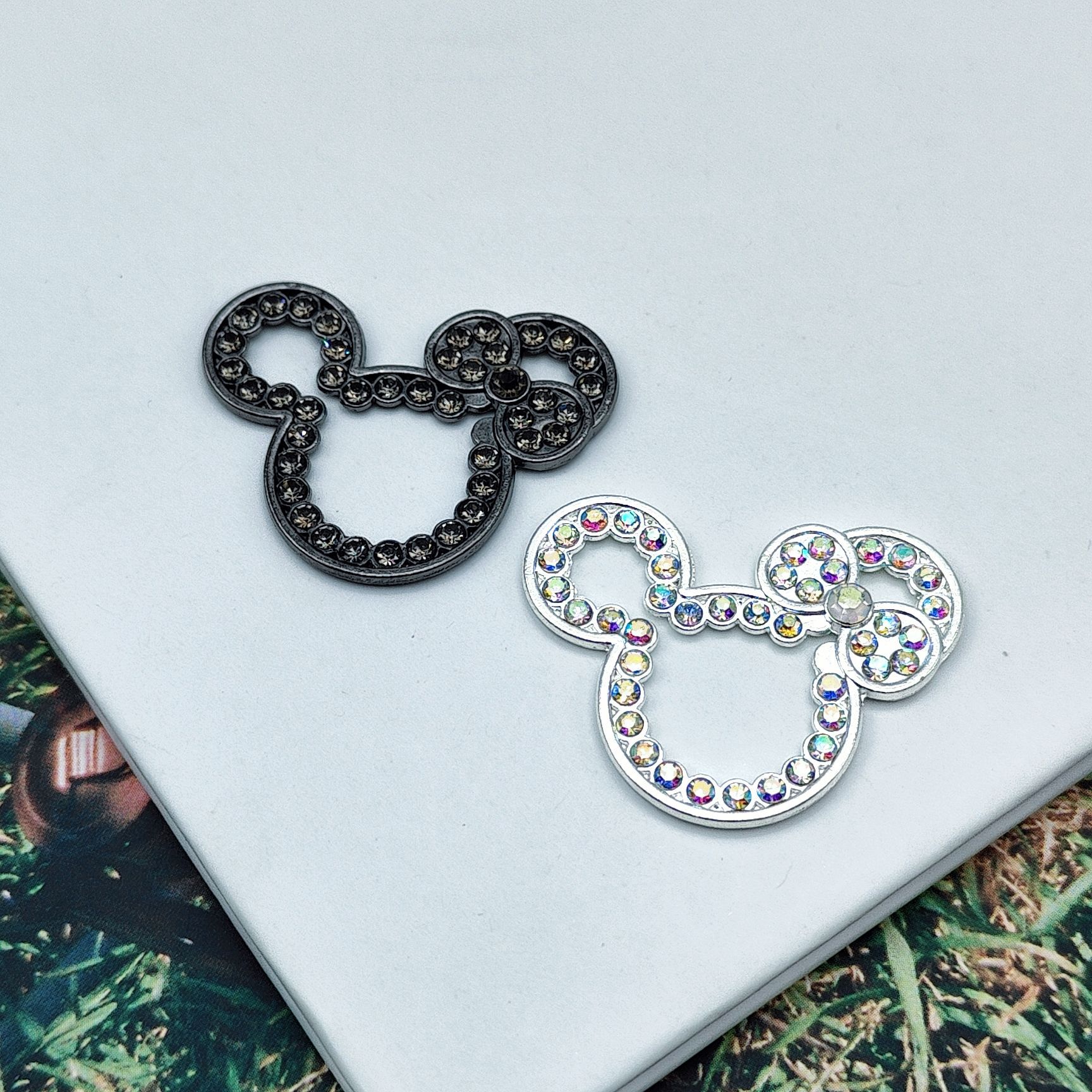 Cute Hollow Rhinestone Mickey Head Alloy Bead Frames 10pcs 4
