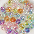 Clear Round Acrylic Beads 16mm UV Plated Rainbow Shimmer 200pcs