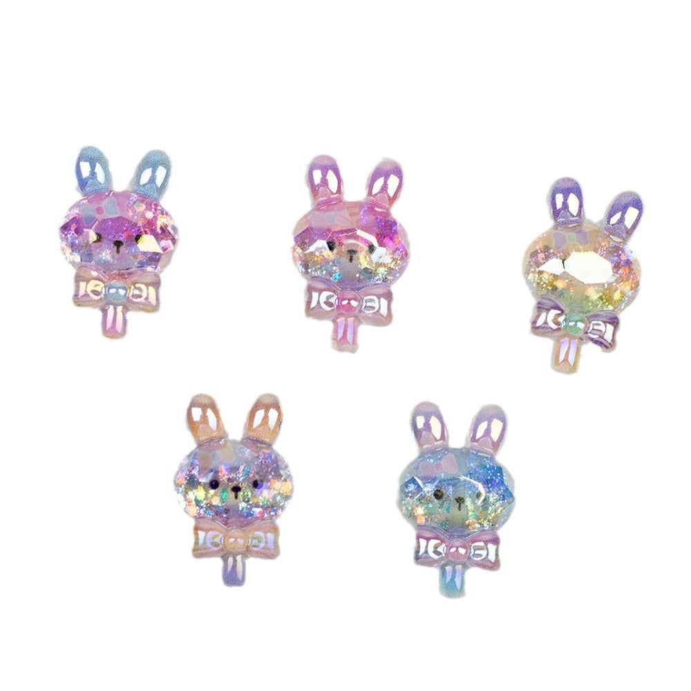 Glitter Bunny Lollipop Resin Beads 28mm Iridescent 10pcs 5