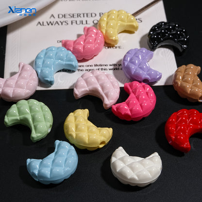 Painted Waffle Moon Acrylic Beads 20mm Glossy Colorful 30pcs 17