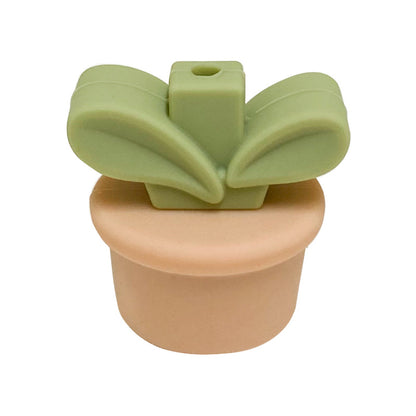 Silicone 3D Focal Beads Flowerpot Grass With Leaf Cluster 20pcs 17