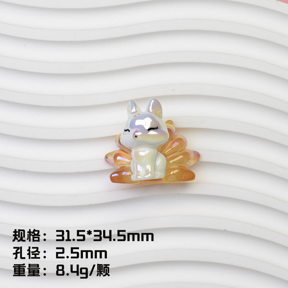 Nine Tailed Fox Resin Beads Glossy White Pastel Tails 8pcs 7