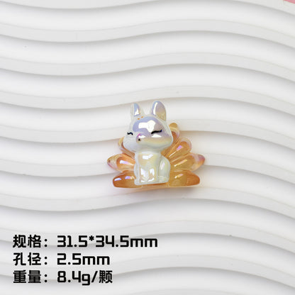 Nine Tailed Fox Resin Beads Glossy White Pastel Tails 8pcs 7