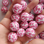 Printed Bubblegum Beads 20mm Rose Red Cow Pattern 10pcs 2