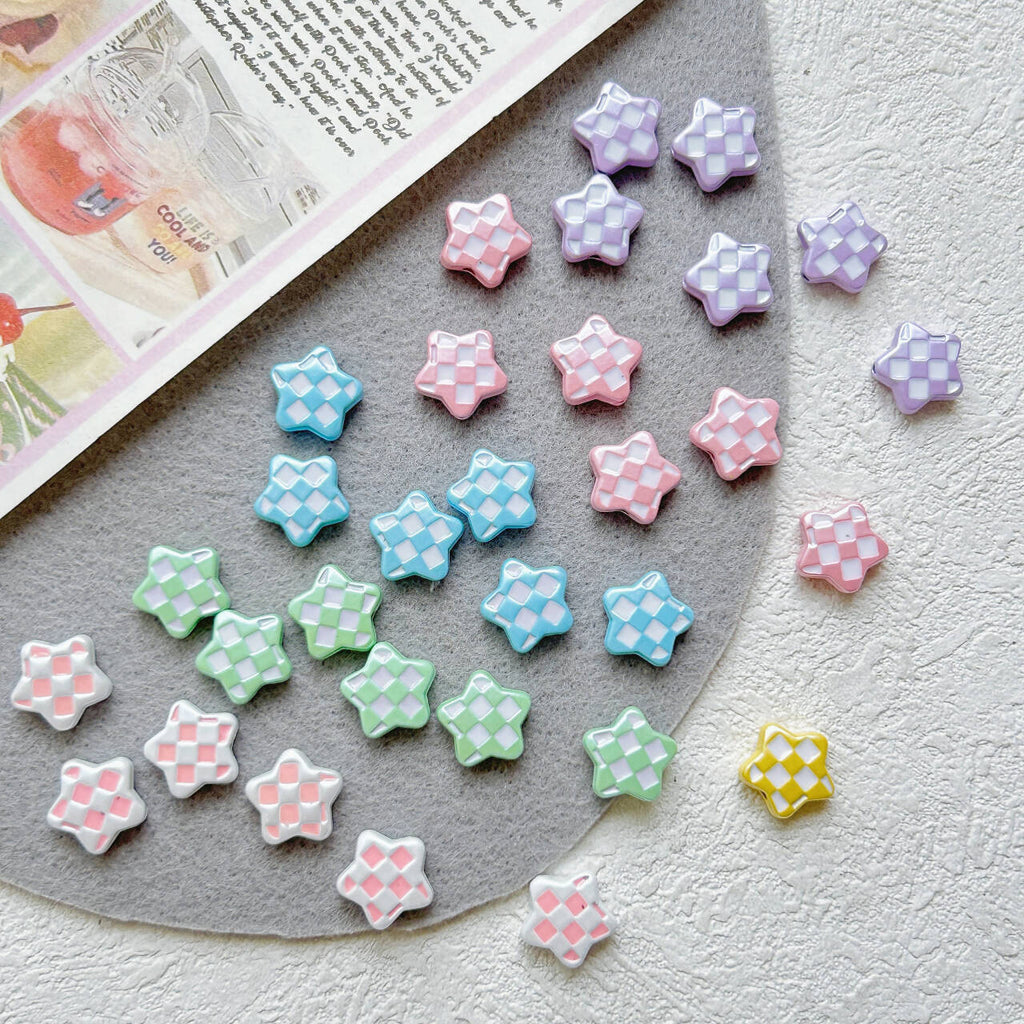 Star Metal Beads 12mm Baking Painted Plaid Pattern 10pcs 3