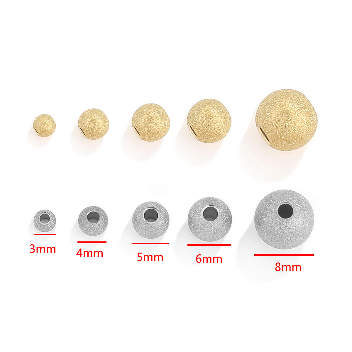 Stainless Steel Round Metal Beads 3-8mm Matte Color Retaining 50pcs 2