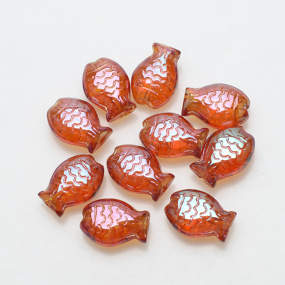 Electroplated Small Fish Glass Beads 10x14mm Translucent 30pcs 10