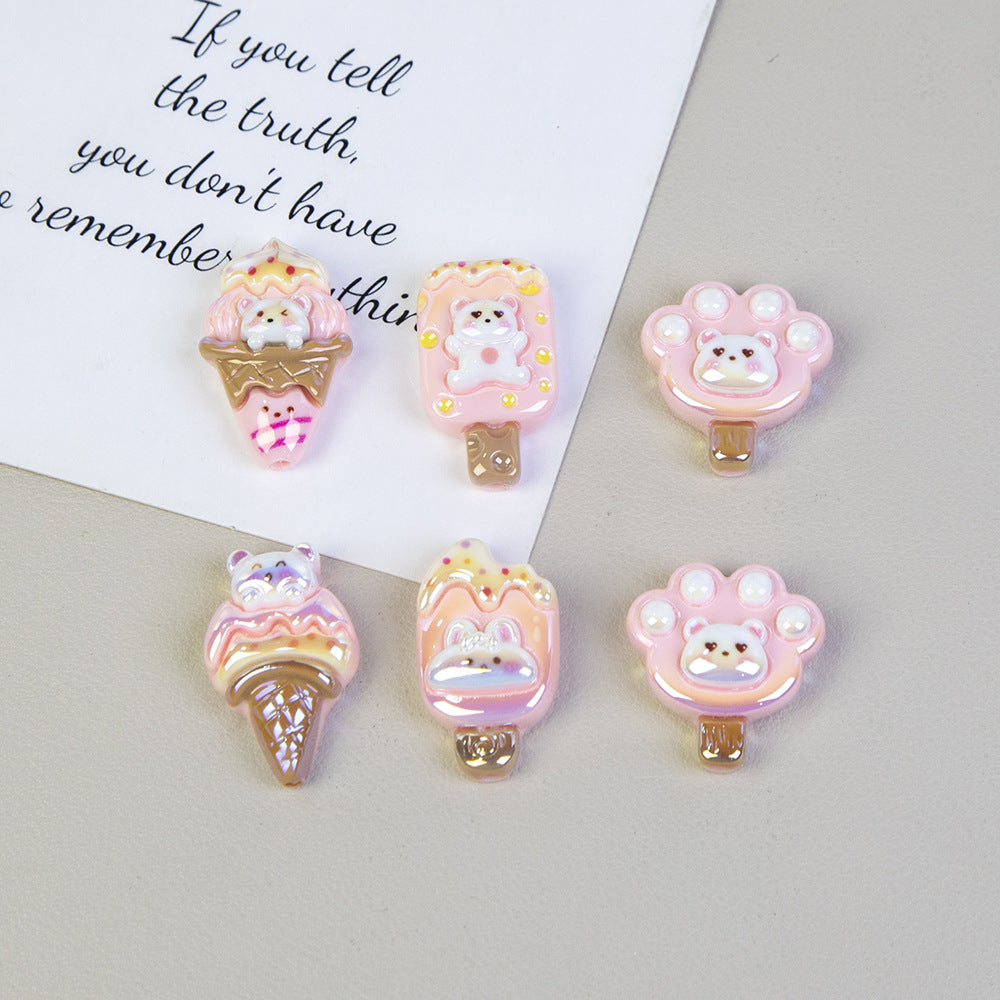 Bear Ice Cream Series Resin Beads Glossy Pastel Pink 20pcs 6