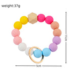 Silicone Beads Bracelet Wristlet Keychain with Wood Geometric Accent 5