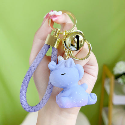 Resin Unicorn Keychain Pastel Snowflake Braided Strap with Bells 6