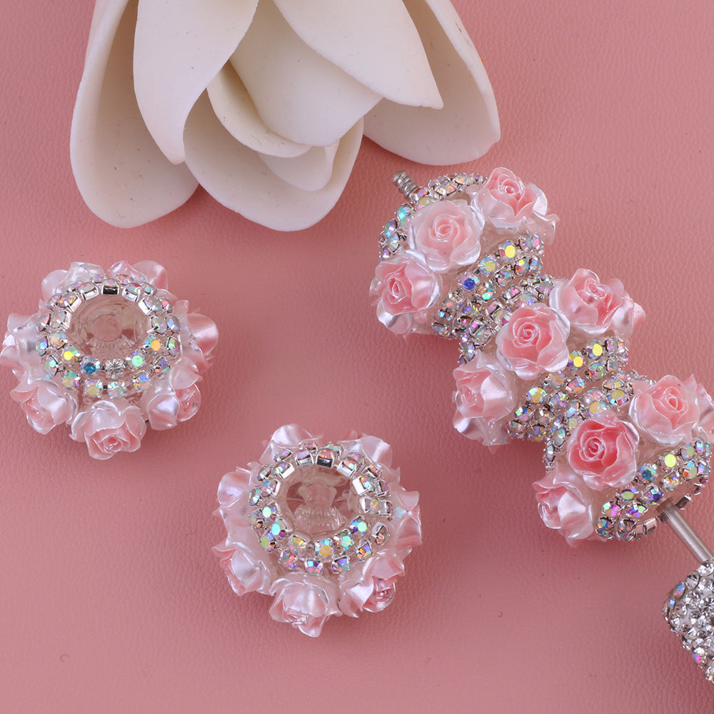 3D Rose Wrapped Rhinestone Beads 22mm Resin Floral Design 10pcs 6