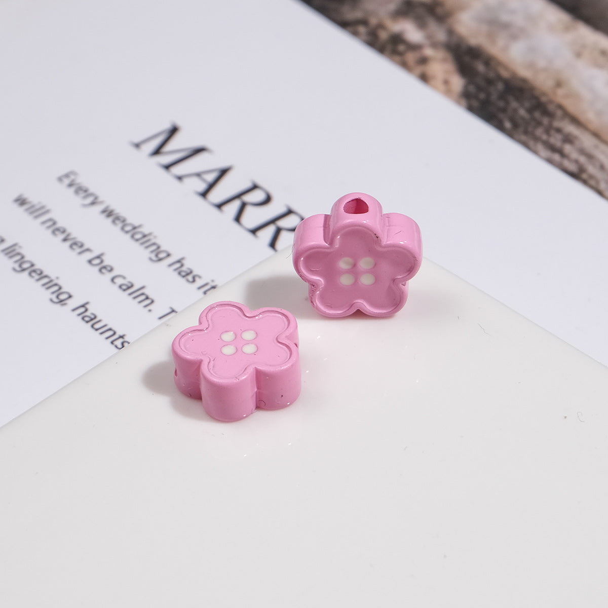Painted Flower Button Acrylic Beads 12mm Glossy Pastel 50pcs 7