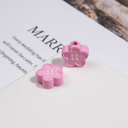 Painted Flower Button Acrylic Beads 12mm Glossy Pastel 50pcs 7