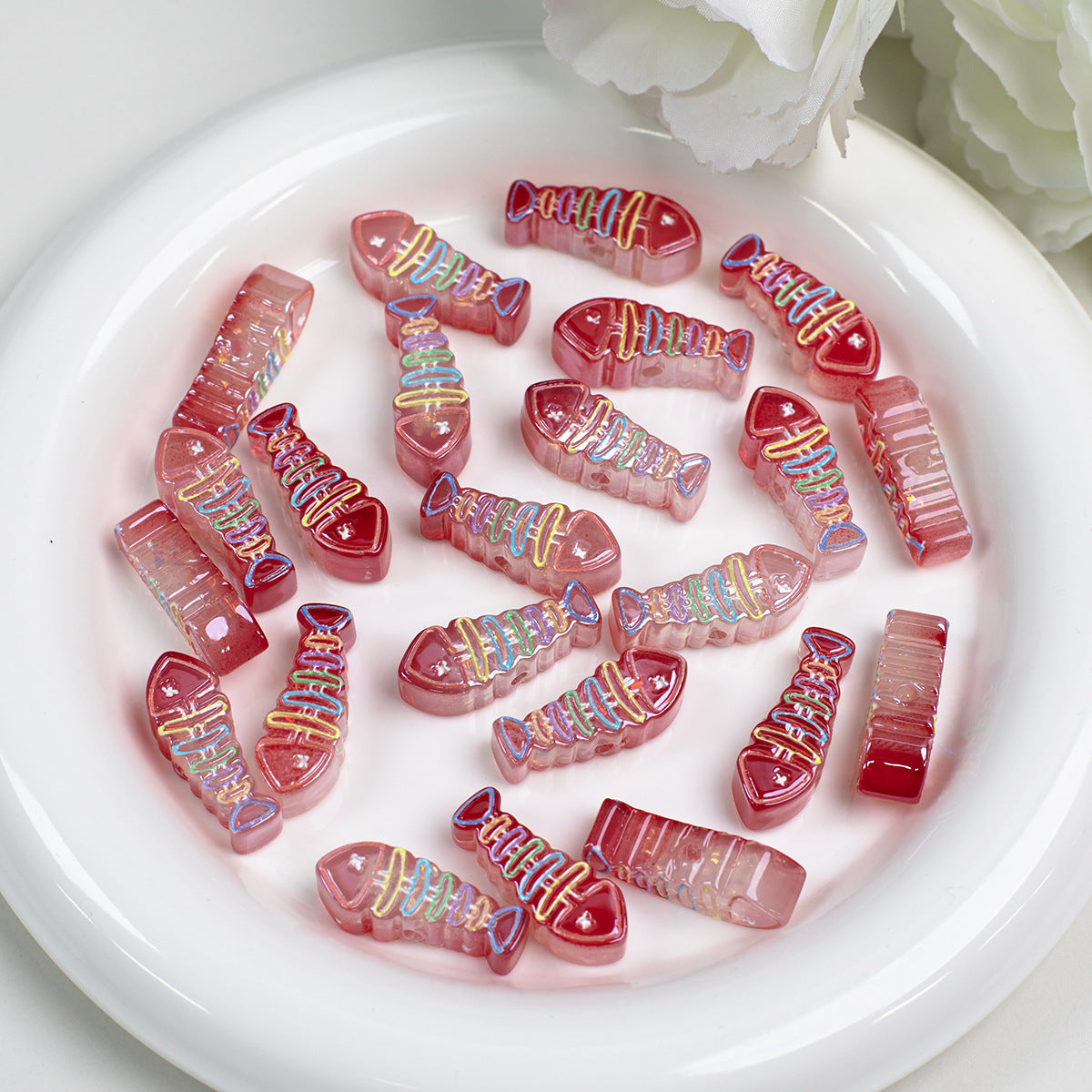 Plating Colorful Fish Bone Resin Beads 24mm 10pcs 8