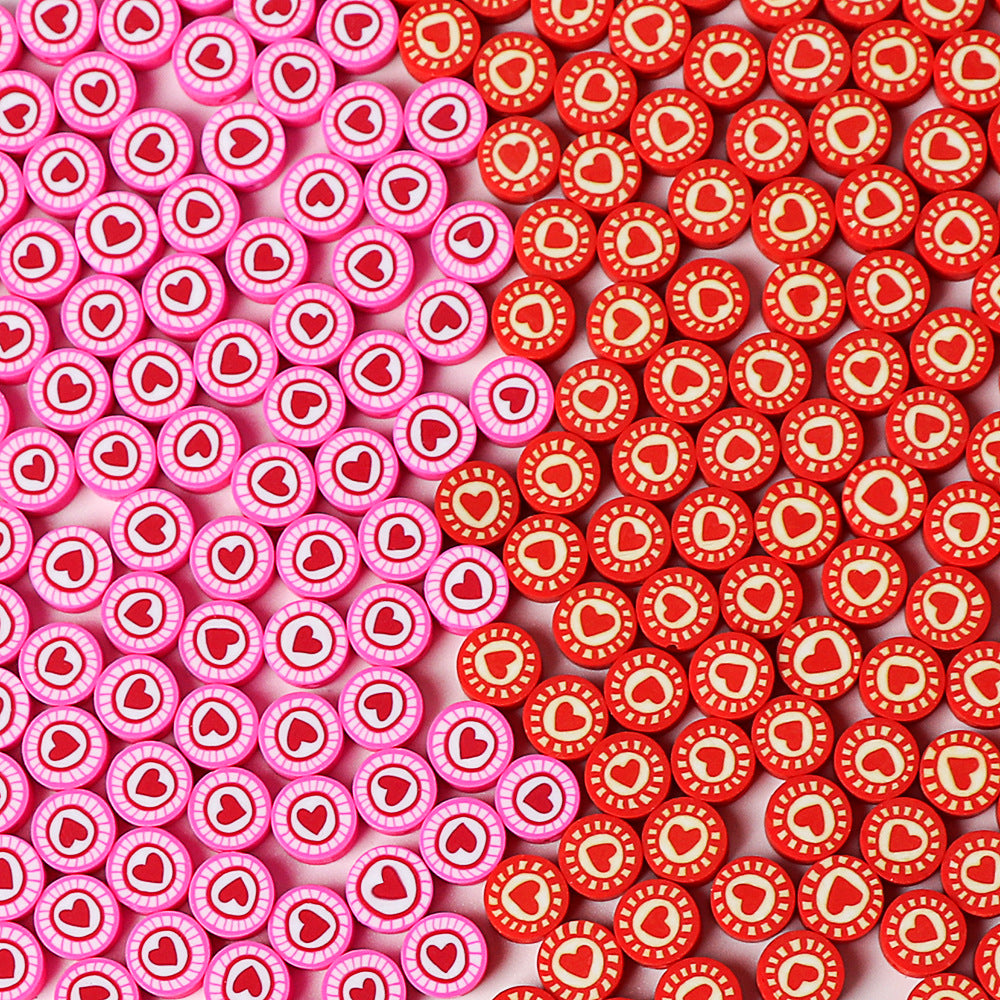 Flat Clay Beads 9mm Love Color Spot Polymer 100pcs