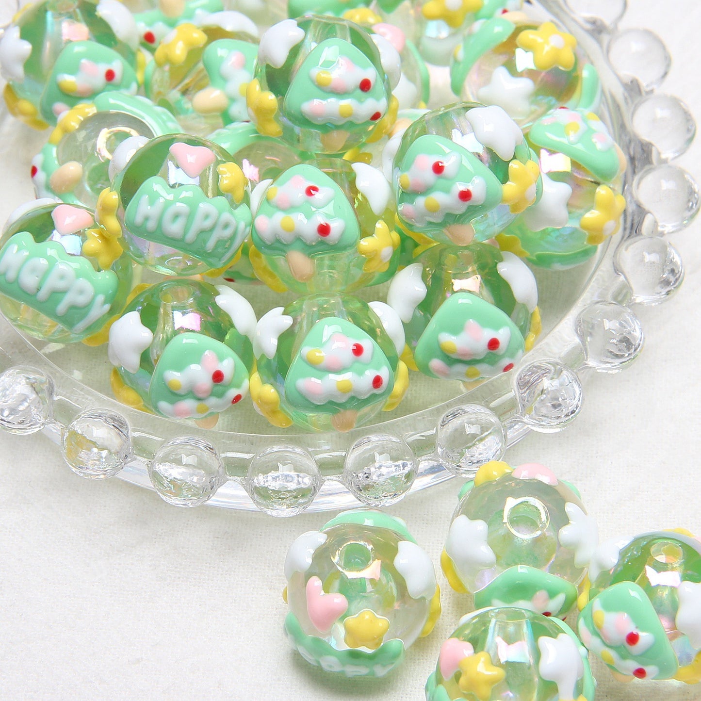 Hand-Painted Fruit Series Acrylic Beads 18mm Glossy 10pcs 17