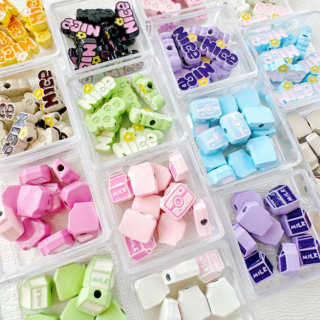 Camera Milk Carton Painted Metal Beads Glossy Enamel 20pcs 3