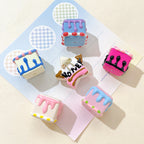 Painted Square Acrylic Beads 2.7mm Hand Drawn Cream Cake Design 4
