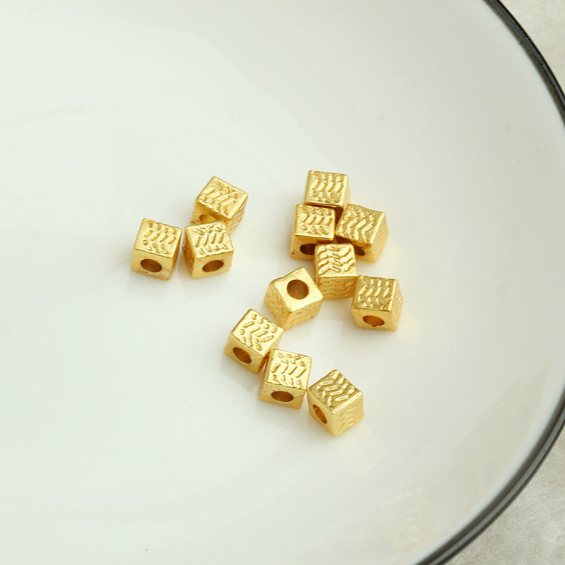 Square Metal Beads 4.5mm Matte Gold Wave Line Pattern 50pcs 3